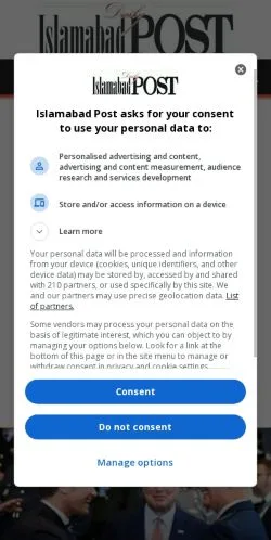 Anteprima del sito Islamabad Post, media di Stati Uniti per articoli sponsorizzati