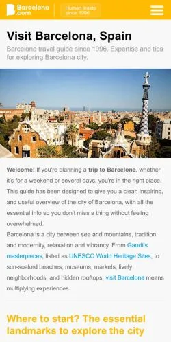 Pré-visualização do site Visit Barcelona, meio de Estados Unidos para artigos patrocinados