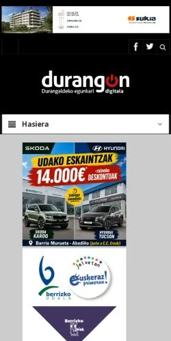Förhandsvisning av webbplatsen Durangon, medium i Spanien för sponsrade artiklar