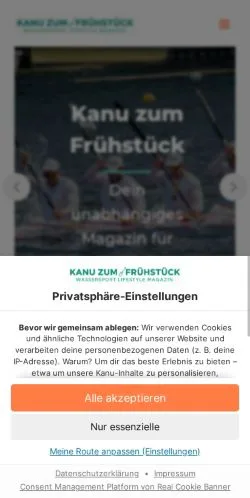 스폰서 기사용 독일 매체 Kanu zum Frühstück 사이트 미리보기