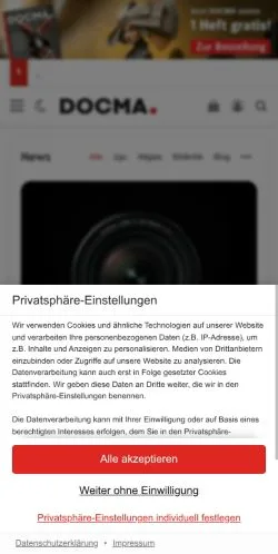 Aperçu du site DOCMA, média de Allemagne pour articles sponsorisés