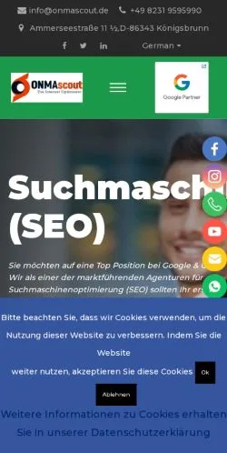 Vista previa del sitio ONMA Scout, medio de Alemania para artículos patrocinados