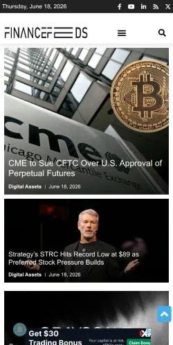 Forhåndsvisning av nettstedet FinanceFeeds, medium fra USA for sponsede artikler