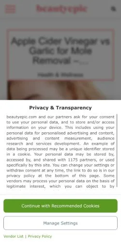 Anteprima del sito Beauty Epic, media di Stati Uniti per articoli sponsorizzati