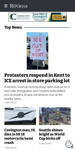 スポンサード記事向けのアメリカ合衆国メディア、Covington-Maple Valley Reporterのサイトプレビュー