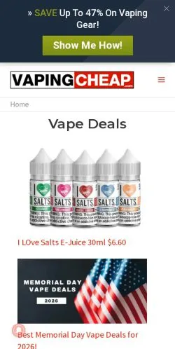 Voorbeeld van de site Vaping Cheap, medium uit Verenigde Staten voor gesponsorde artikelen