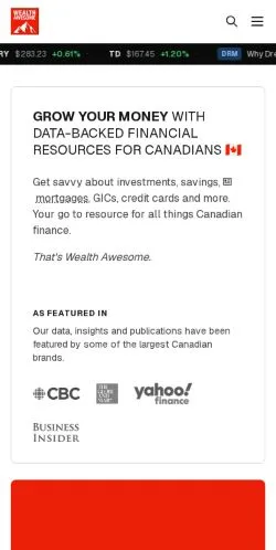 Pré-visualização do site Wealth Awesome, meio de Canadá para artigos patrocinados