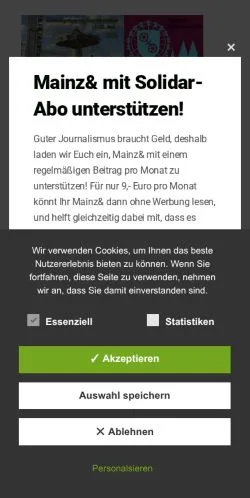 Pré-visualização do site Mainz&, meio de Alemanha para artigos patrocinados