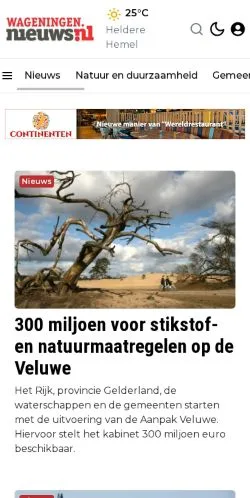 Anteprima del sito Nieuws.nl Wageningen, media di Paesi Bassi per articoli sponsorizzati