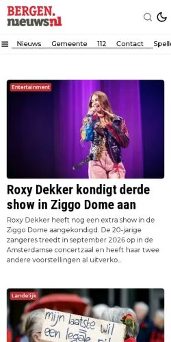 Podgląd witryny Bergen Nieuws, medium z kraju Holandia do artykułów sponsorowanych