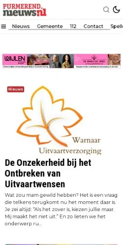 Podgląd witryny Purmerend Nieuws, medium z kraju Holandia do artykułów sponsorowanych