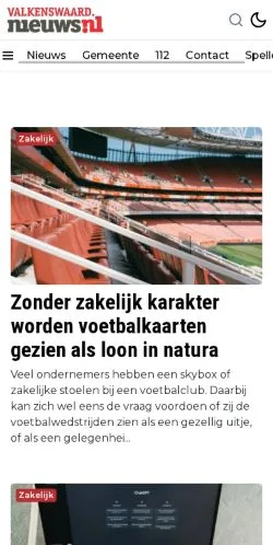 Anteprima del sito Valkenswaard Nieuws, media di Paesi Bassi per articoli sponsorizzati