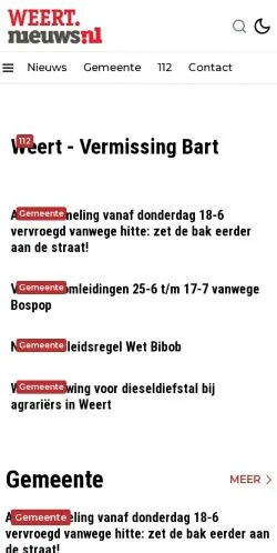 Anteprima del sito Actueel Nieuws Uit Weert, media di Paesi Bassi per articoli sponsorizzati