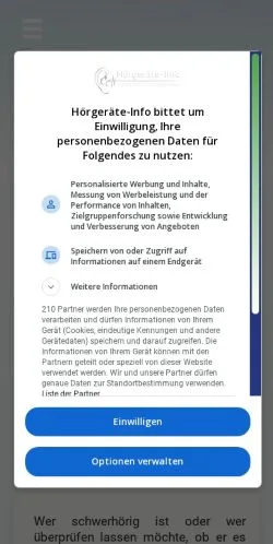 Anteprima del sito Hörgeräte Beratung, media di Germania per articoli sponsorizzati