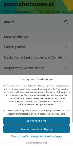 Podgląd witryny Gesundheitsnachrichten Aus Österreich, medium z kraju Austria do artykułów sponsorowanych