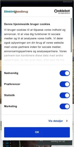 Förhandsvisning av webbplatsen Effektivt Landbrug, medium i Danmark för sponsrade artiklar