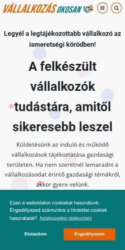 Anteprima del sito Vállalkozás Okosan, media di Ungheria per articoli sponsorizzati