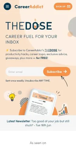 Anteprima del sito CareerAddict, media di Stati Uniti per articoli sponsorizzati
