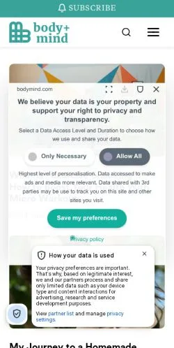 スポンサード記事向けのアメリカ合衆国メディア、Body+Mindのサイトプレビュー