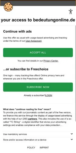 Anteprima del sito BedeutungOnline, media di Germania per articoli sponsorizzati