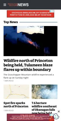 Anteprima del sito Penticton Western News, media di Stati Uniti per articoli sponsorizzati