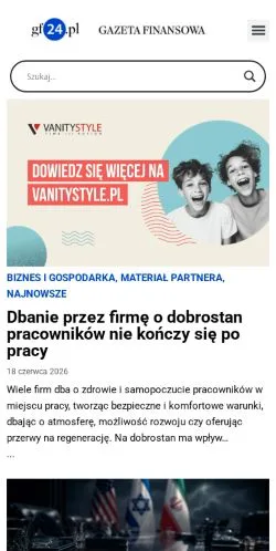 Pré-visualização do site GF24.pl, meio de Polônia para artigos patrocinados
