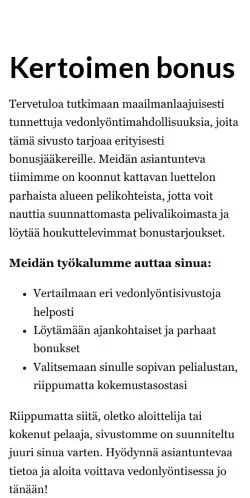Podgląd witryny kertoimetlista.fi, medium z kraju Finlandia do artykułów sponsorowanych