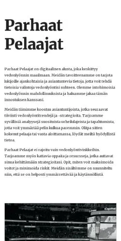 스폰서 기사용 핀란드 매체 parhaatpelaajat.fi 사이트 미리보기