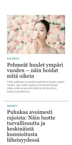 Anteprima del sito uranainen.fi, media di Finlandia per articoli sponsorizzati