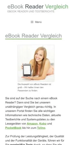 Podgląd witryny Ebook Reader Vergleich, medium z kraju Niemcy do artykułów sponsorowanych