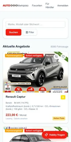 Vista previa del sitio AutoHub, medio de Alemania para artículos patrocinados