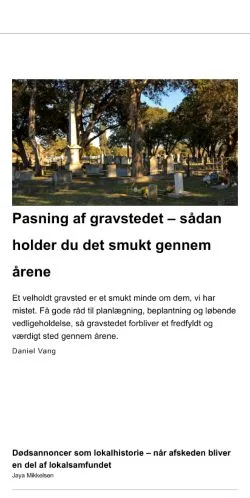 Aperçu du site afskedsguide.dk, média de Danemark pour articles sponsorisés