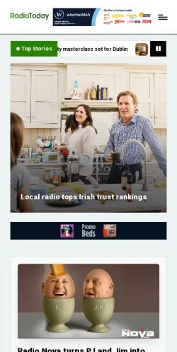 Anteprima del sito RadioToday, media di Irlanda per articoli sponsorizzati