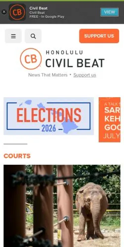 Podgląd witryny Hawaii Civil Beat, medium z kraju Stany Zjednoczone do artykułów sponsorowanych