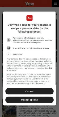 Anteprima del sito Daily Voice, media di Sudafrica per articoli sponsorizzati