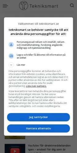 Anteprima del sito Tekniksmart, media di Svezia per articoli sponsorizzati