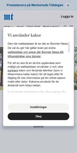 Anteprima del sito Mariestadstidningen, media di Svezia per articoli sponsorizzati