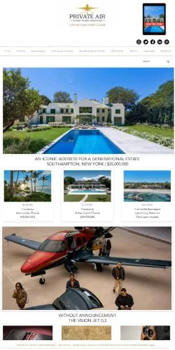 Anteprima del sito Private Air Luxury Homes Magazine, media di Stati Uniti per articoli sponsorizzati
