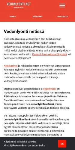 Anteprima del sito Vedonlyonti, media di Finlandia per articoli sponsorizzati