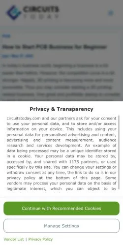 Anteprima del sito CircuitsToday, media di Stati Uniti per articoli sponsorizzati