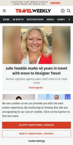Vista previa del sitio Travel Weekly, medio de Reino Unido para artículos patrocinados