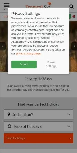 スポンサード記事向けのイギリスメディア、Tropical Skyのサイトプレビュー