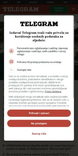 Forhåndsvisning av nettstedet Telegram, medium fra Kroatia for sponsede artikler