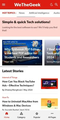 Anteprima del sito We The Geek, media di Stati Uniti per articoli sponsorizzati