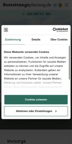 Pré-visualização do site Bestattungsplanung: Bestattungen und Vorsorge!, meio de Alemanha para artigos patrocinados