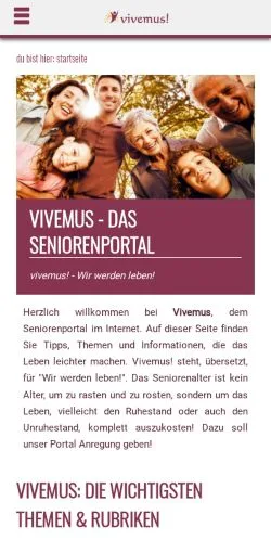 Vista previa del sitio Vivemus, medio de Alemania para artículos patrocinados