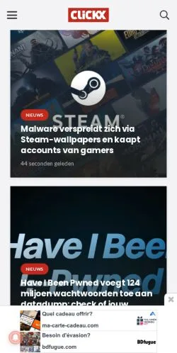 Aperçu du site Clickx, média de Belgique pour articles sponsorisés