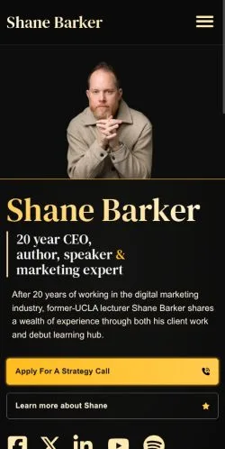 Pré-visualização do site Shane Barker, meio de Estados Unidos para artigos patrocinados