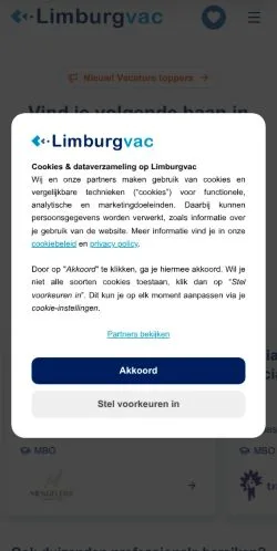 Podgląd witryny Vacatures in Limburg, medium z kraju Holandia do artykułów sponsorowanych