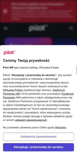 Preview of the Pilot WP website, a media outlet in Poland for sponsored articles